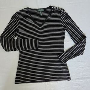 Ralph Lauren Black and White Striped Long Sleeve Top